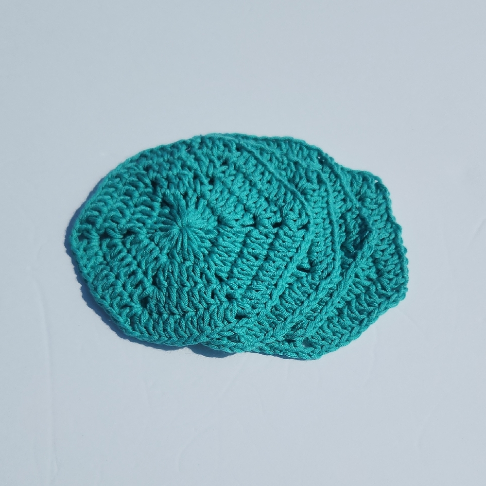 Handcrafted Teal Octagon Crochet Coasters Set of 4